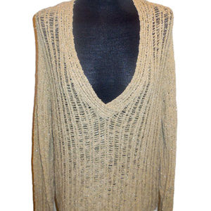Pullover Sweater Chico's size 3 V-Neck Tan Golden Lurex long sleeve